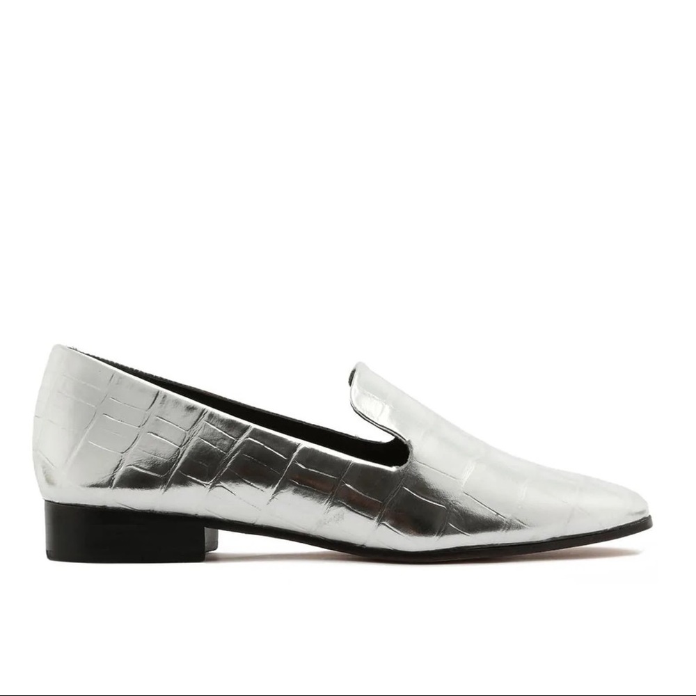 Schutz Metallic Crocodile Prata Size 9.5